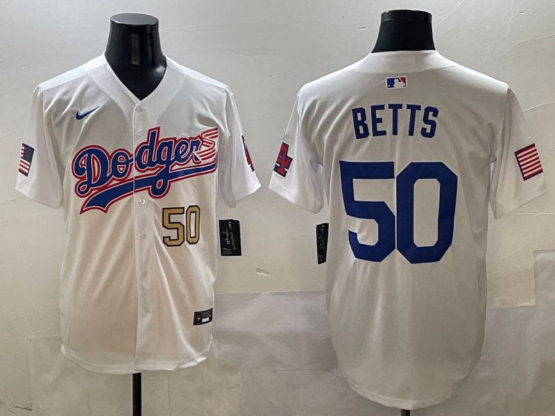 Men Los Angeles Dodgers 50 Betts White Second generation Joint Name Nike 2025 MLB Jersey style 2